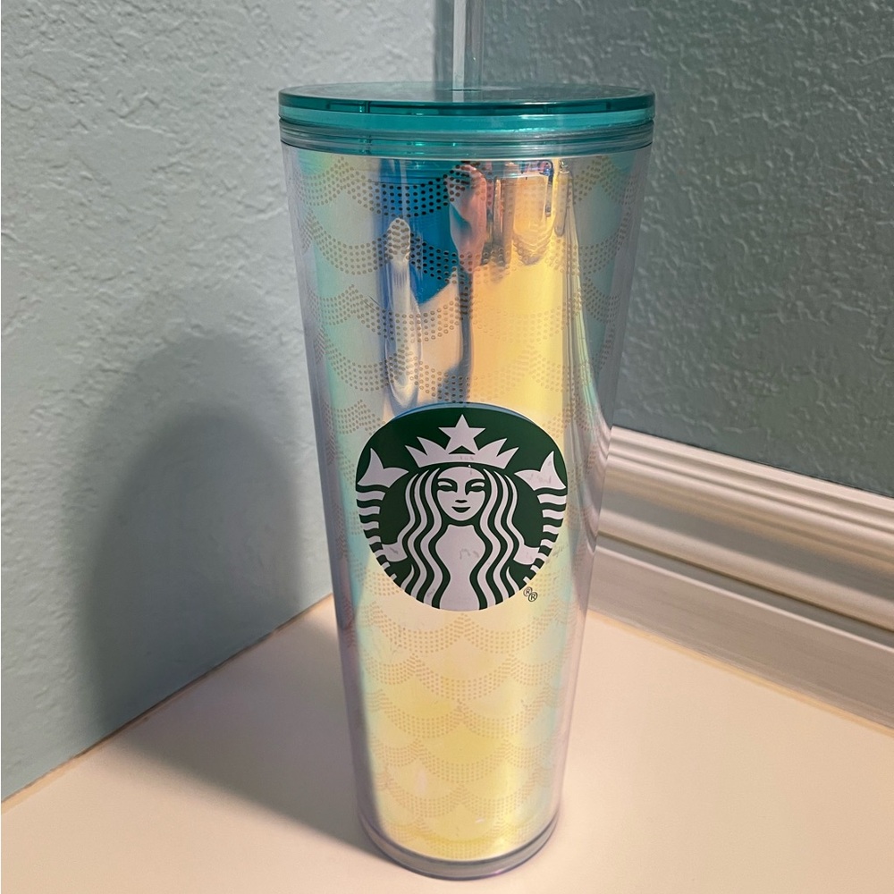 Starbucks 24oz Venti Mermaid Scales Iridescent Green Teal Tumbler Cup